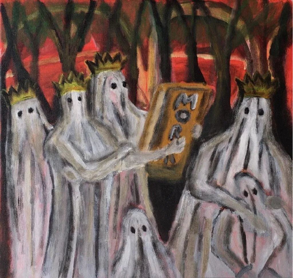 Arte de "Morir", pintado por Juan Diego del Pozo, 2023, acrílico sobre tela.